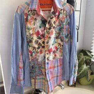 Robert Graham Limited Edition Patchwork Shirt Men’s Large Floral Plaid